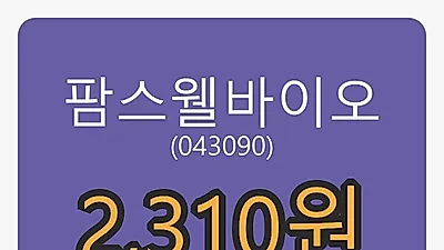 팜스웰바이오마감가 2,310원 전일대비 -13.16퍼센트 변동..