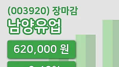 국내주식마감남양유업 16일 620,000원 장종료
