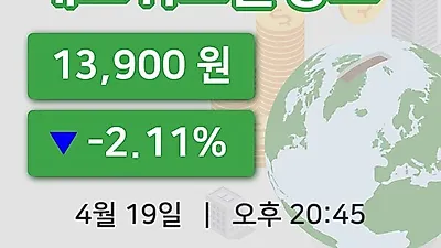 주식마감네오위즈홀딩스 19일 13,900원 마감...