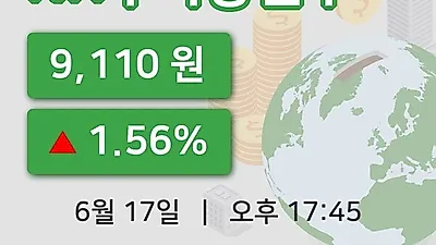 주식마감NH투자증권우 17일 9,110원 마감그래프복습하기