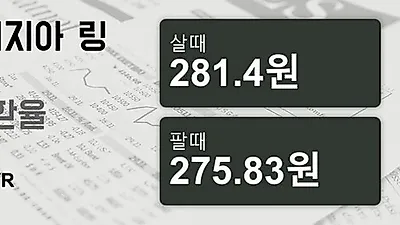 말레이시아 28일 링기트 살때 281.4원, 팔때 275.83원 ▲0.2%상승