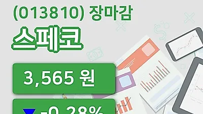 국내주식마감스페코 8일 3,565원 마감...