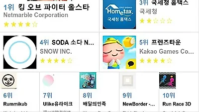 [5월 13일 앱차트]애플, 구글 플레이스토어 어플순위