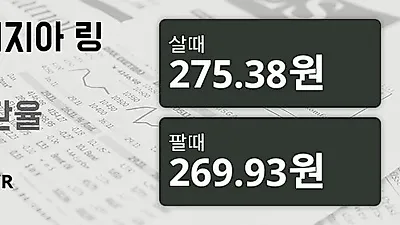 말레이시아 21일 링기트 살때 275.38원, 팔때 269.93원 ▲0.02%상승