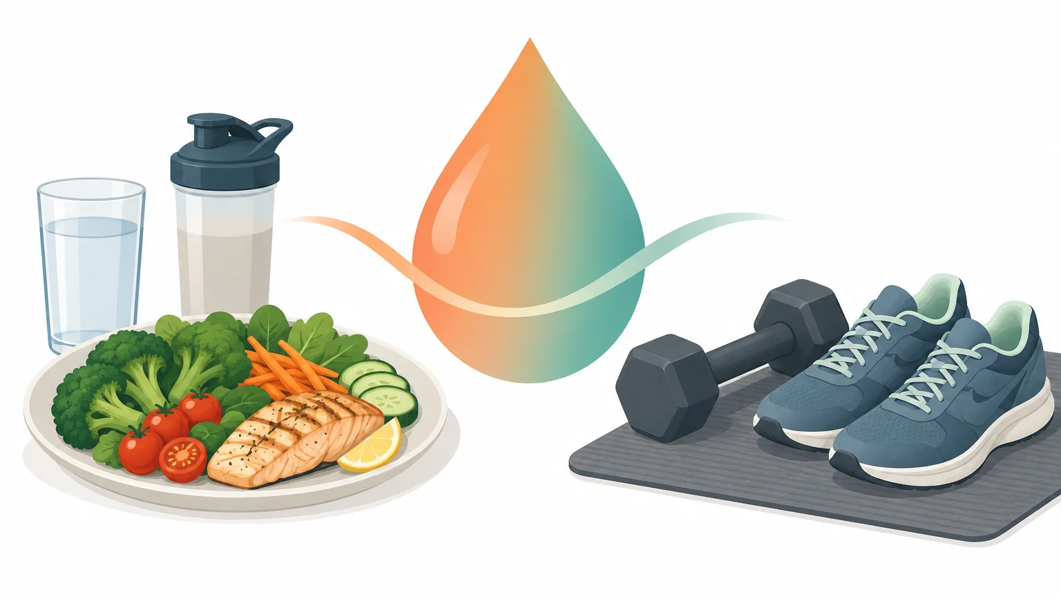 식단과 운동을 통한 혈당 관리 개념을 그린 일러스트