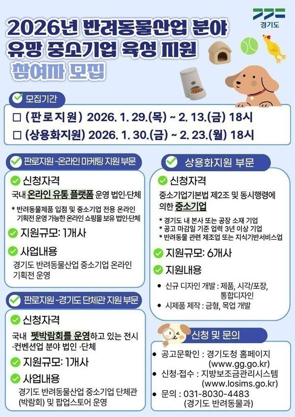 경기도, 반려동물산업 중소기업 육성 지원사업 참여자 공모
