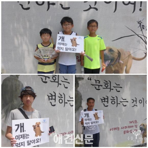 동물자유연대, 탑골공원에서 장년층 대상 중복 개식용 반대 캠페인 개최