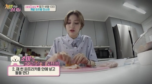 '개밥 주는 남자' 전소미가 직접 만든 닭가슴살 롤 레시피 공개