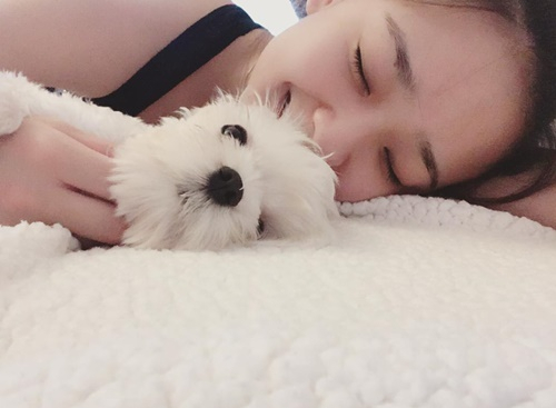 손연재, 침대 위 반려견과 다정다감 "운동 힘들지만 두부보면 행복"