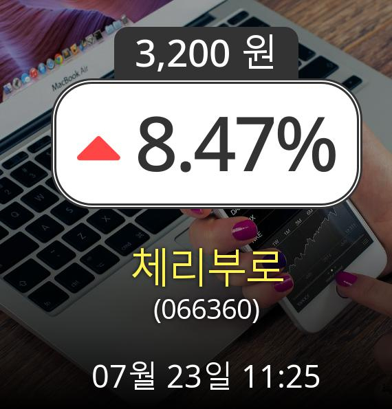 (코스닥상승) ▲체리부로(066360)  8.47% 상승