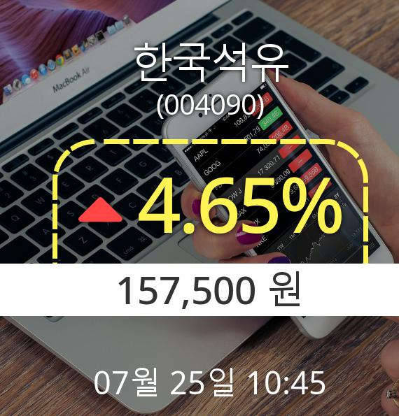 (코스피상승) ▲한국석유(004090)  4.65% 소폭상승