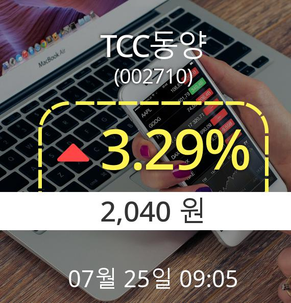 (코스피상승) ▲TCC동양(002710)  3.29% 소폭상승