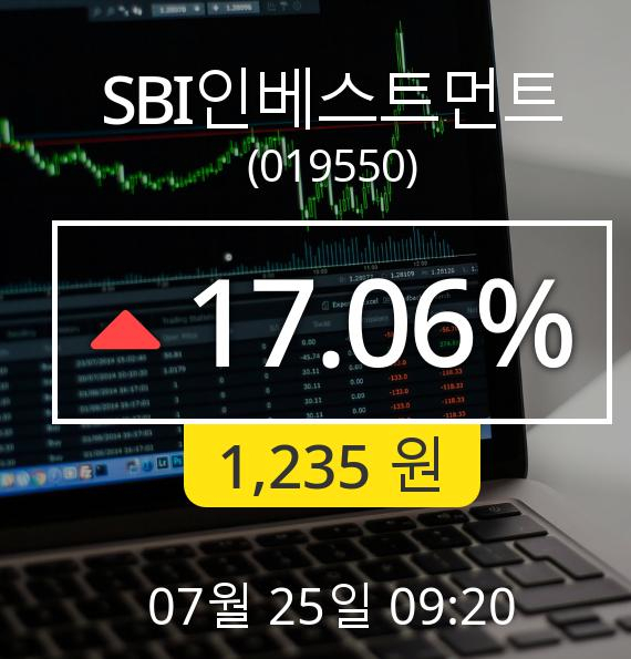 (코스닥상승) SBI인베스트먼트(019550)  17.06% 상승