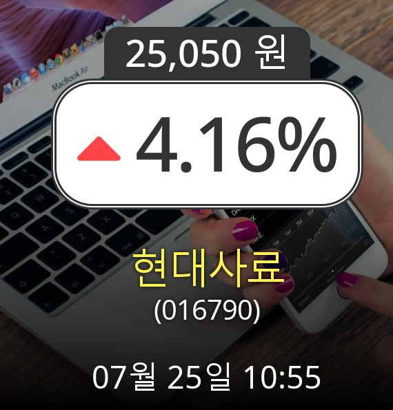 (코스닥상승) ▲현대사료(016790)  4.16% 소폭 상승