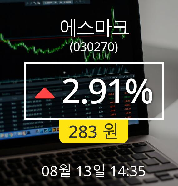 [에스마크주가] 13일 오후 2시 35분 2%  275원