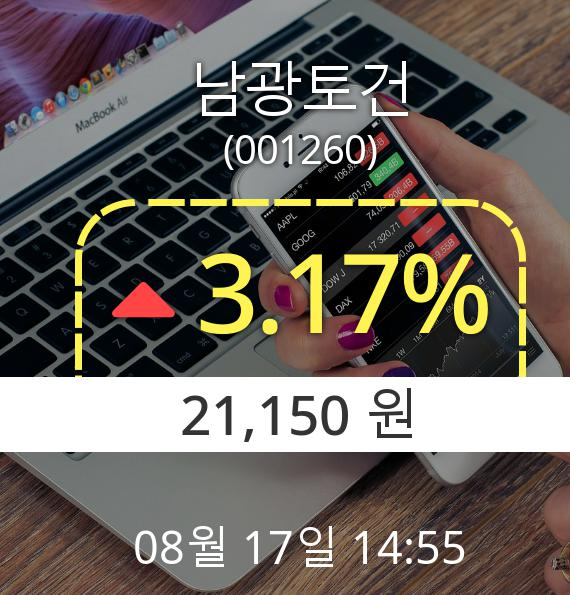 (코스피상승) ▲남광토건(001260)  3.17% 소폭 상승