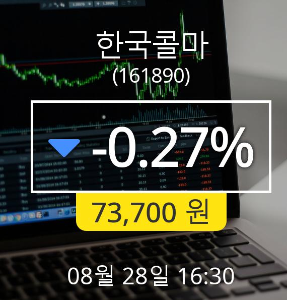 [마감시황]한국콜마장종주가 28일 오후 4시 30분 73,700원