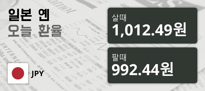 [환전환율] 28일 日엔 살때 1,012.49원, 팔때 992.44원 ▼-0.57%감소