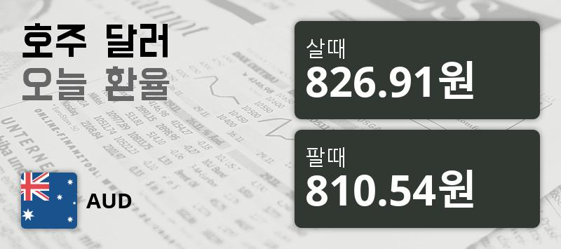 [환전환율] 28일 호주 달러 살때 826.91원, 팔때 810.54원 ▼-0.47%감소