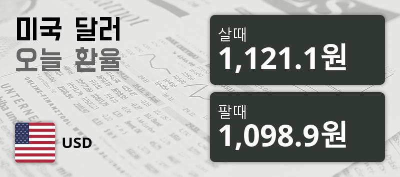 [환전환율] 29일 달러화 살때 환율1,121.1원, 팔때 1,098.9원 ▼-0.39%감소