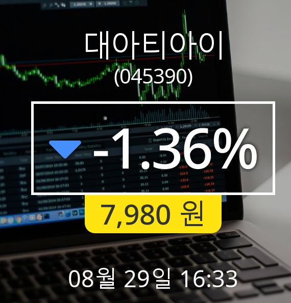 [마감시황]대아티아이장종주가 29일 오후 4시 33분 7,980원