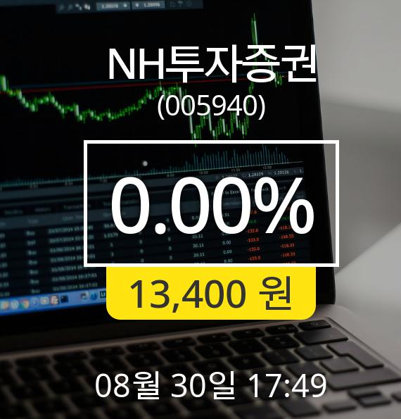 [마감시황]NH투자증권장종주가 30일 오후 5시 49분 13,400원