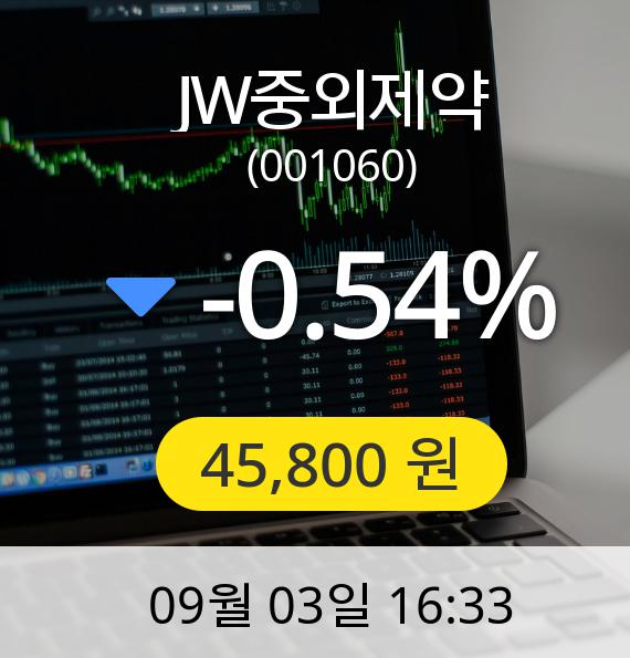 [마감시황]JW중외제약장종주가 3일 오후 4시 33분 45,800원