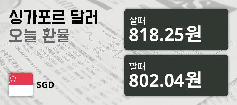 [환전환율] 5일 싱가폴 달러화 환율 살때 818.25원, 팔때 802.04원 ▼-0.21%감소