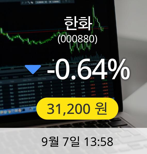[한화주가] 7일 오후 1시 58분 31,200원