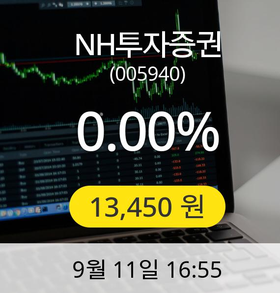 [마감시황]NH투자증권장종주가 11일 오후 4시 55분 13,450원