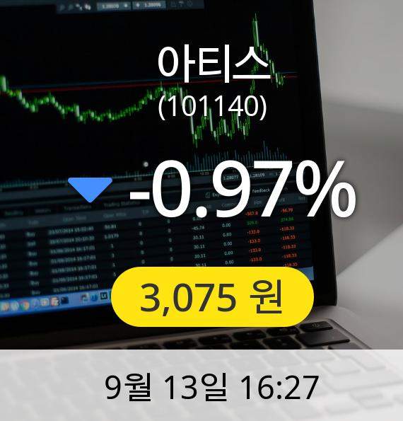 [마감시황]아티스장종주가 13일 오후 4시 27분 3,075원