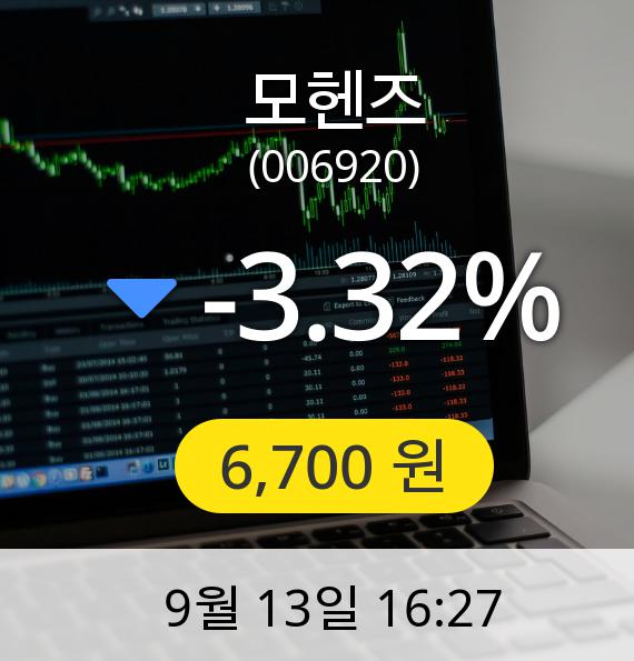 [마감시황]모헨즈장종주가 13일 오후 4시 27분 6,700원