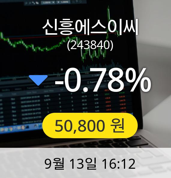 [마감시황]신흥에스이씨장종주가 13일 오후 4시 12분 50,800원