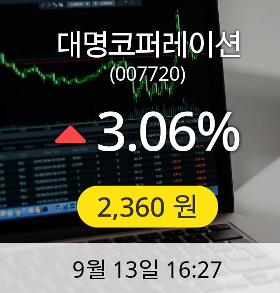 [마감시황]대명코퍼레이션장종주가 13일 오후 4시 27분 2,360원