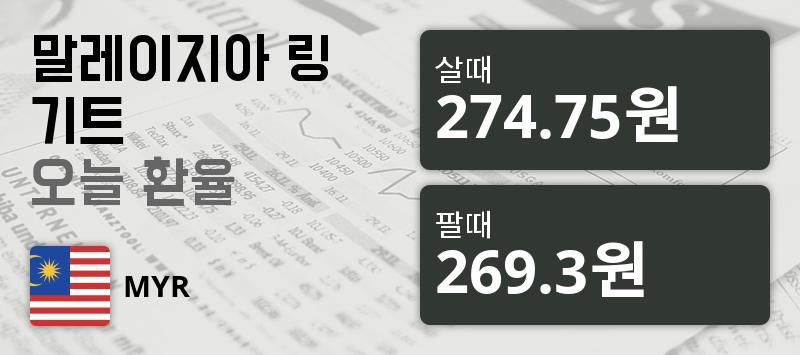 [환전환율] 말레이시아 13일 링기트화 환율 살때 274.75원, 팔때 269.3원 ▲0.07%상승