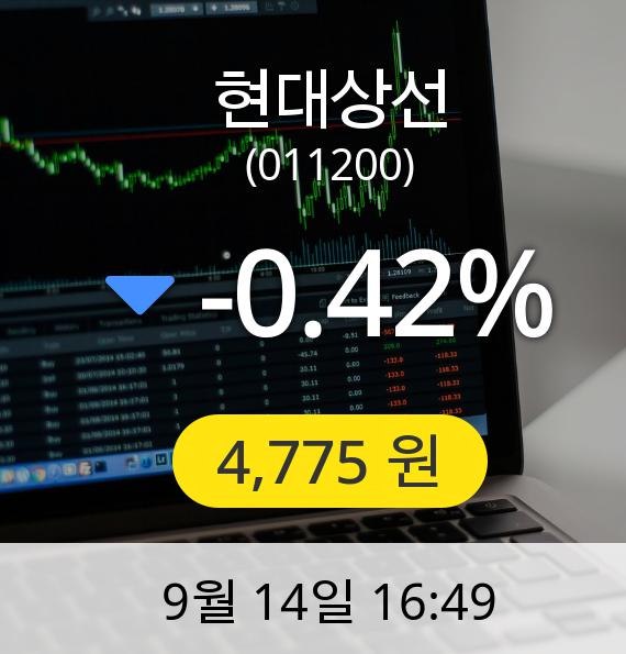 [마감시황]현대상선장종주가 14일 오후 4시 49분 4,775원