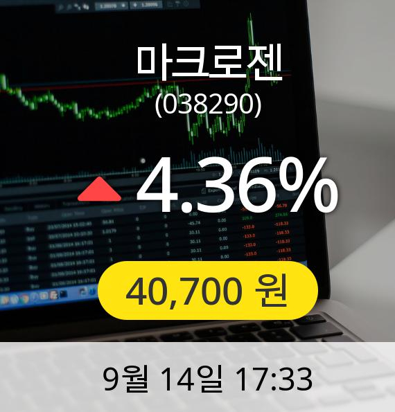 [마감시황]마크로젠장종주가 14일 오후 5시 33분 40,700원