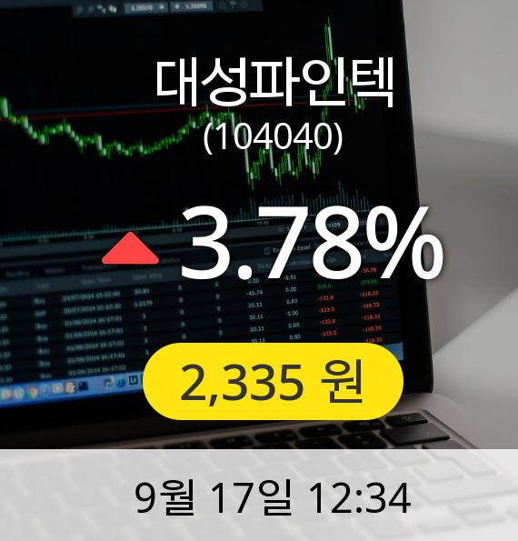 [대성파인텍주가] 17일 오후 12시 34분 2,335원