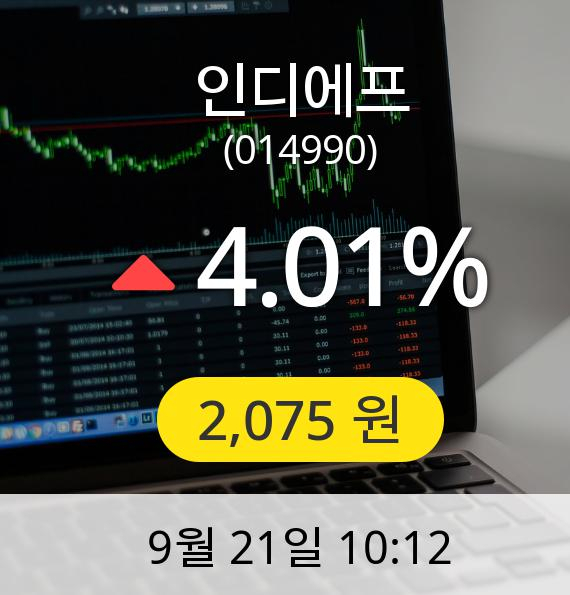 [인디에프주가] 21일 오전 10시 12분 2,075원