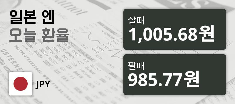 환율 21일 日엔 살때 1,005.68원, 팔때 985.77원 ▼-0.43%감소