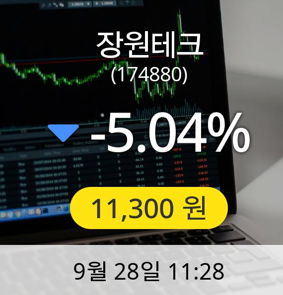 [장원테크주가] 28일 오전 11시 28분 11,300원