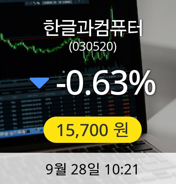 [한글과컴퓨터주가] 28일 오전 10시 21분 15,700원