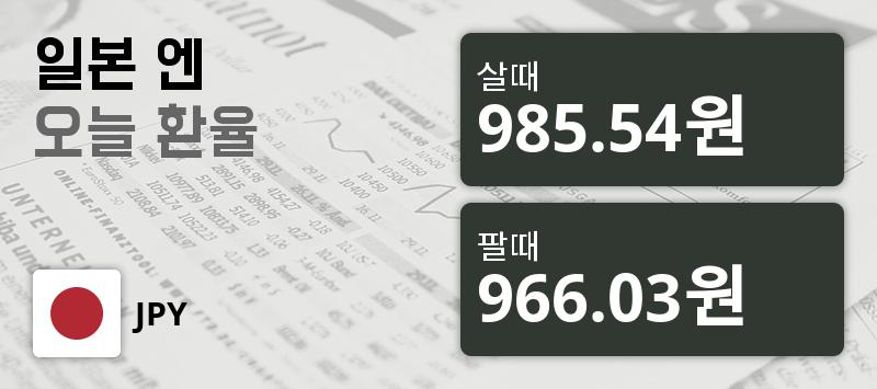 환율 1일 日엔 살때 985.54원, 팔때 966.03원 ▼-0.55%감소