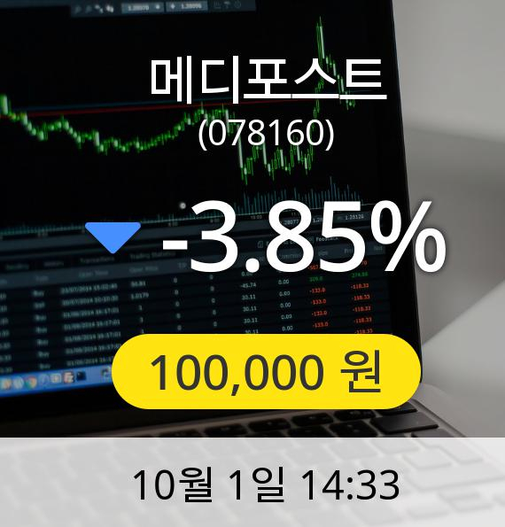 [메디포스트주가] 1일 오후 2시 33분 100,000원