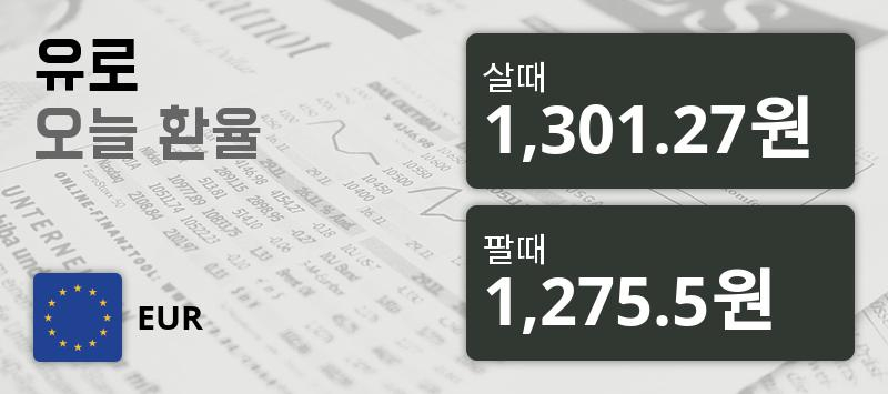 환율 1일 유로화화 환율 살때 1,301.27원, 팔때 1,275.5원 ▼-0.48%감소