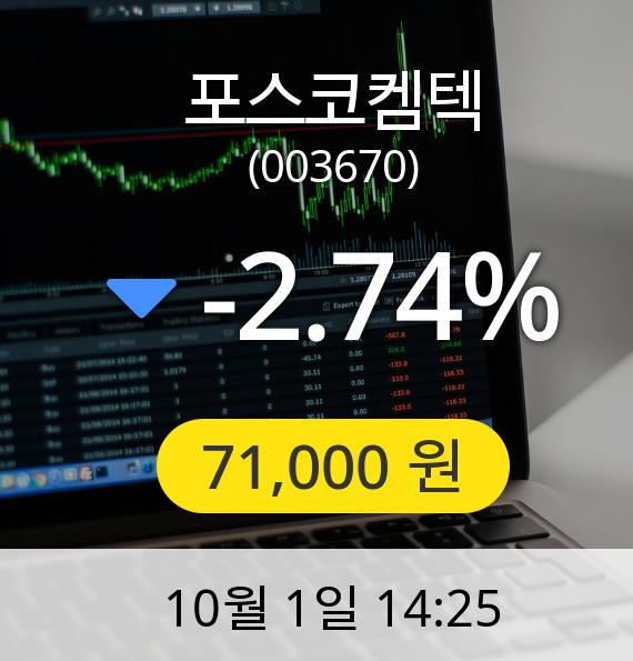 [포스코켐텍주가] 1일 오후 2시 25분 71,000원