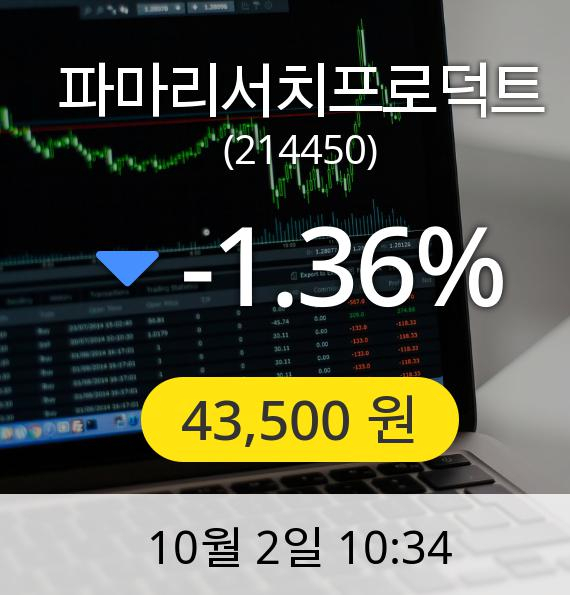 [파마리서치프로덕트주가] 2일 오전 10시 34분 43,500원