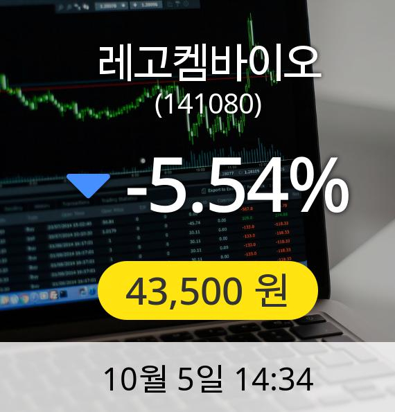 [레고켐바이오주가] 5일 오후 2시 34분 43,500원