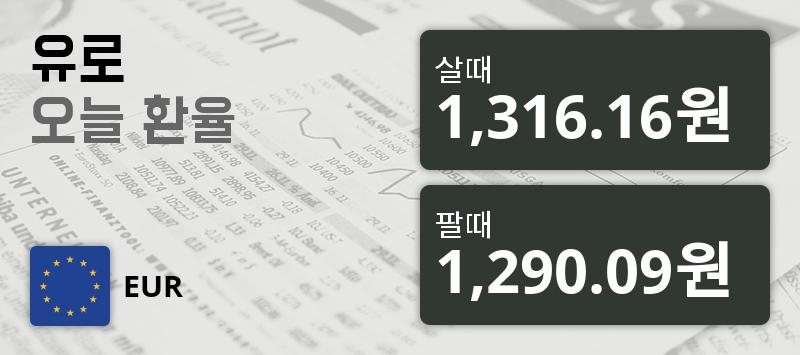 환율 8일 유로화화 환율 살때 1,316.16원, 팔때 1,290.09원 ▲0.28%상승