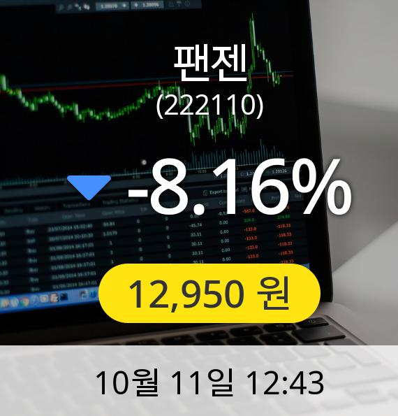 [팬젠주가] 11일 오후 12시 43분 12,950원